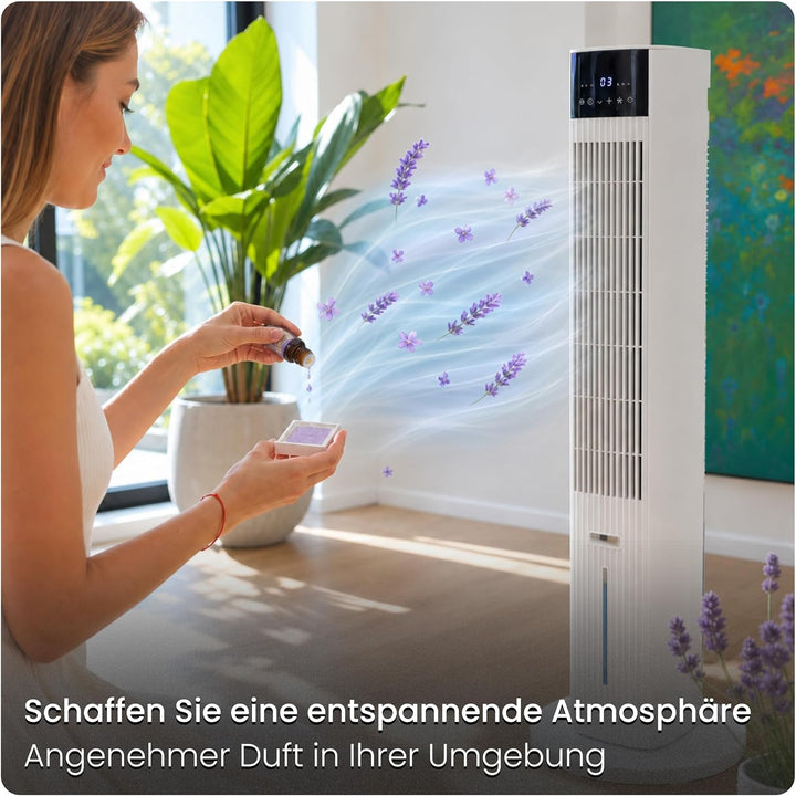 Ventilator mit Wasserkühlung CoolAir, WiFi, 5L, Aromafach, 2x Kühlakkus, 65W, Oszillation, Cooler Fa