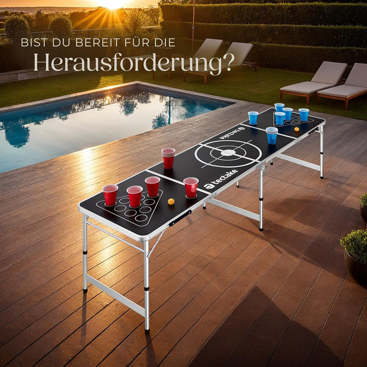 tectake® Bierpong Tisch, Beer Pong Tisch, inkl. 100 Becher (50 rot & 50 blau) und 6 Bälle, höhenvers