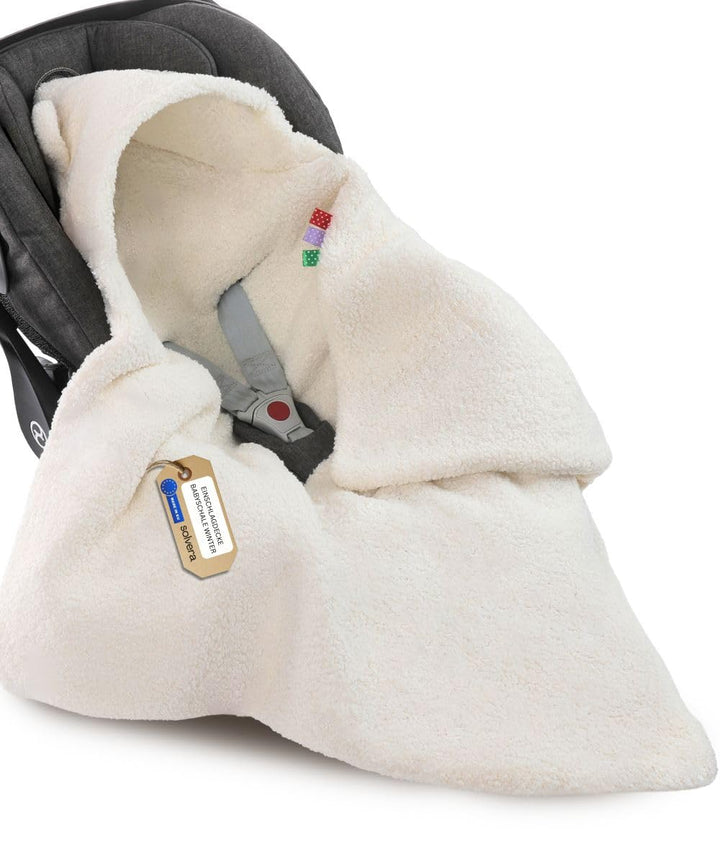 Einschlagdecke Babyschale Winter 80x80cm Kuschelig BOUCLÉ Lammfell-Optik, Kuscheldecke mit Kapuze fü