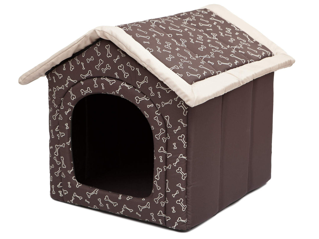 Hundehütte Hundehöhle Hundebett Hundehaus Katzenhöhle mittle L - 52x46 cm braun mit Knochen L - 52x4