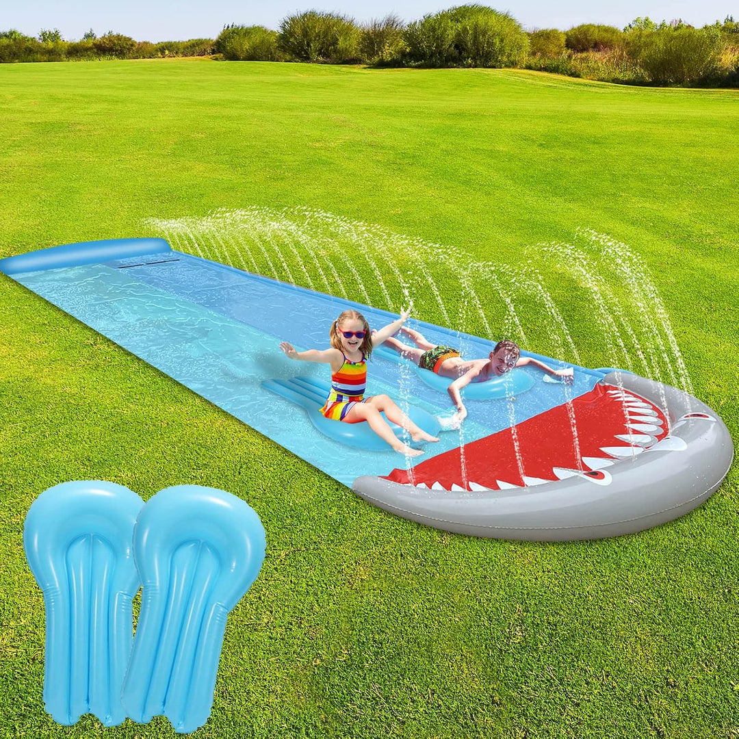 550x145cm Wasserrutsche, Doppel Wasser Rutsche, Wasserspielzeug Wassermatte mit 2 Bodyboards, Sommer