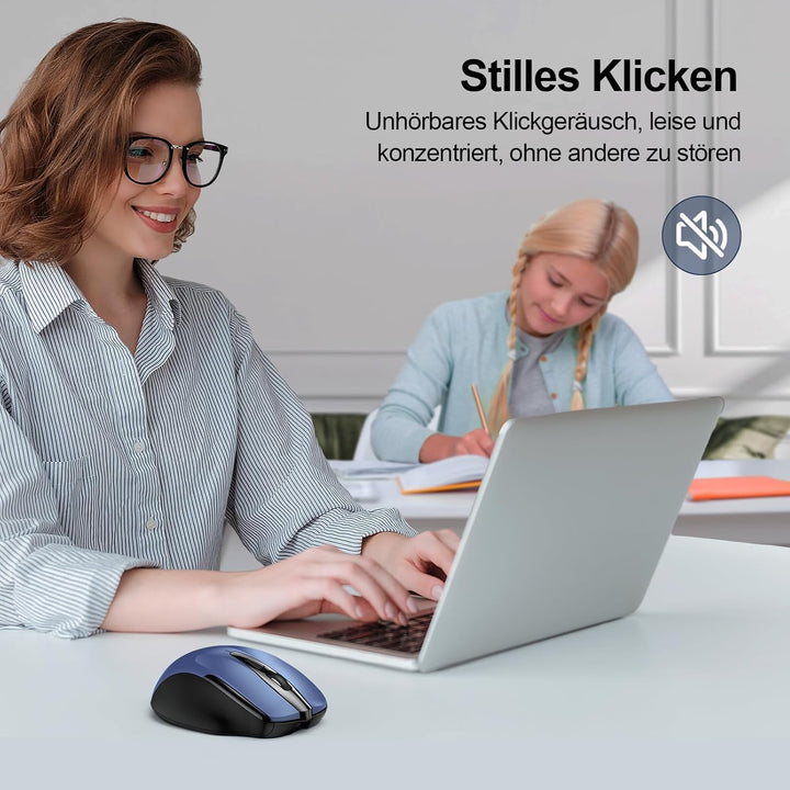 TECKNET Bluetooth Maus mit Jiggler, Wiederaufladbare Maus Kabellos(DREI Modi: BT 5.0/3.0 + 2.4G), 48
