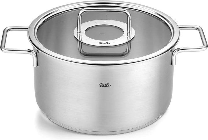 Fissler Pure Collection/Edelstahl-Kochtopfset, 4-teilig, Töpfe mit Glas-Deckel (2 Kochtöpfe,2 Braten