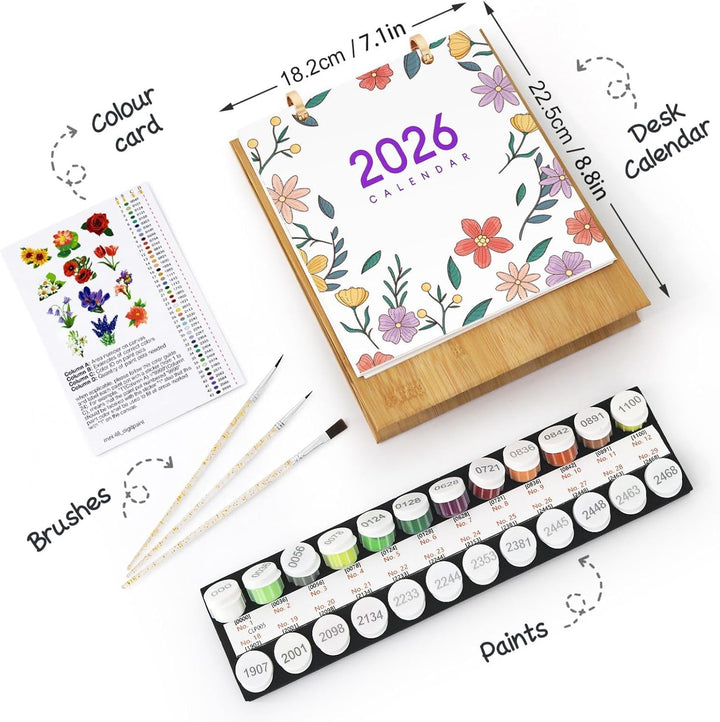 Lebartm 2026 Neuer Kalender Malen nach Zahlen Kit für Erwachsene 12 verschiedene Grünpflanzen Topfbl