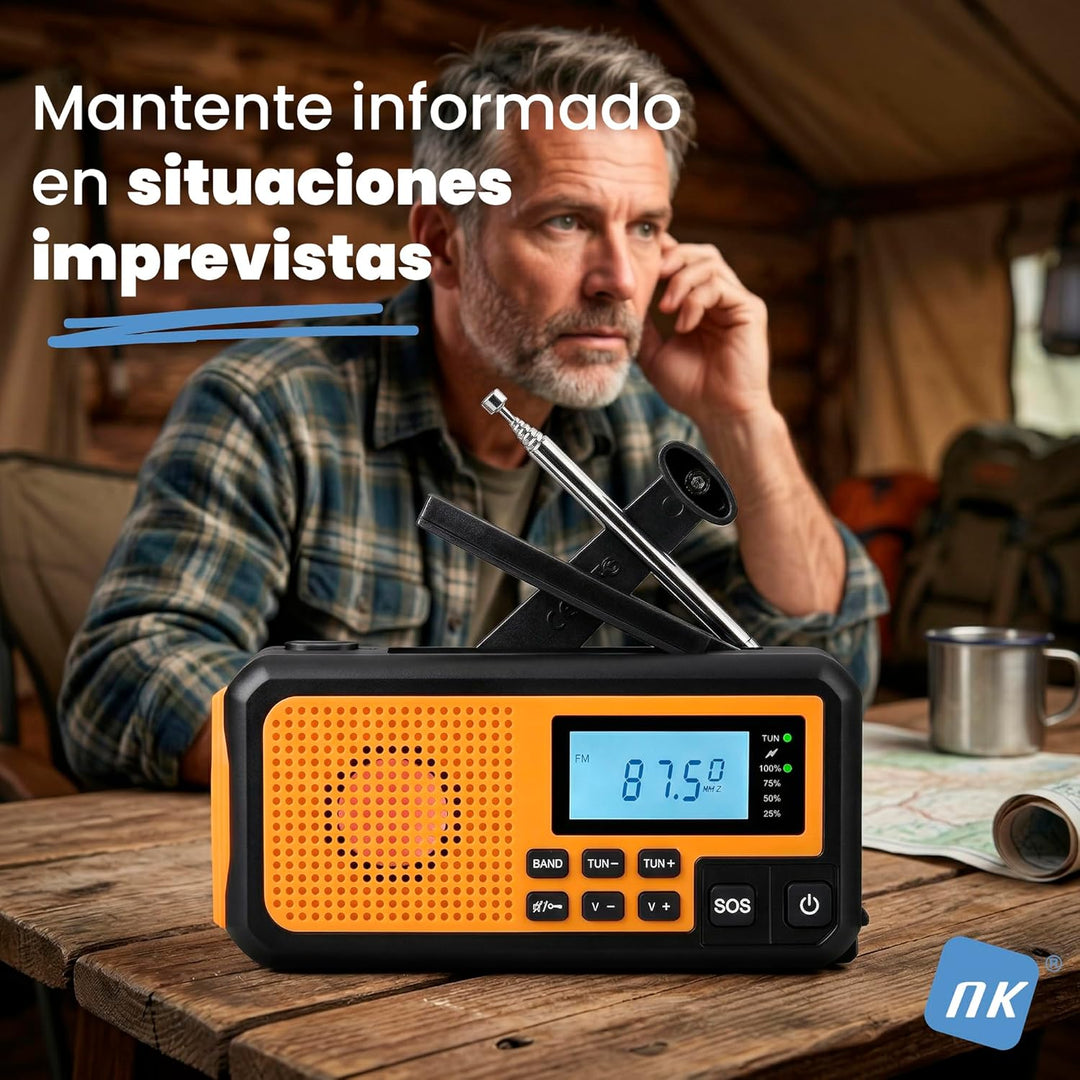 NK Solar-Notfallradio – 4000mAh Powerbank, FM/AM/SW, LED-Taschenlampe, LCD-Display, SOS-Alarm, Handk