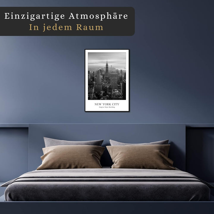 daazoo Rahmenbild Empire State Building | Wandbild mit Rahmen schwarz Hochformat | Bild New York Cit