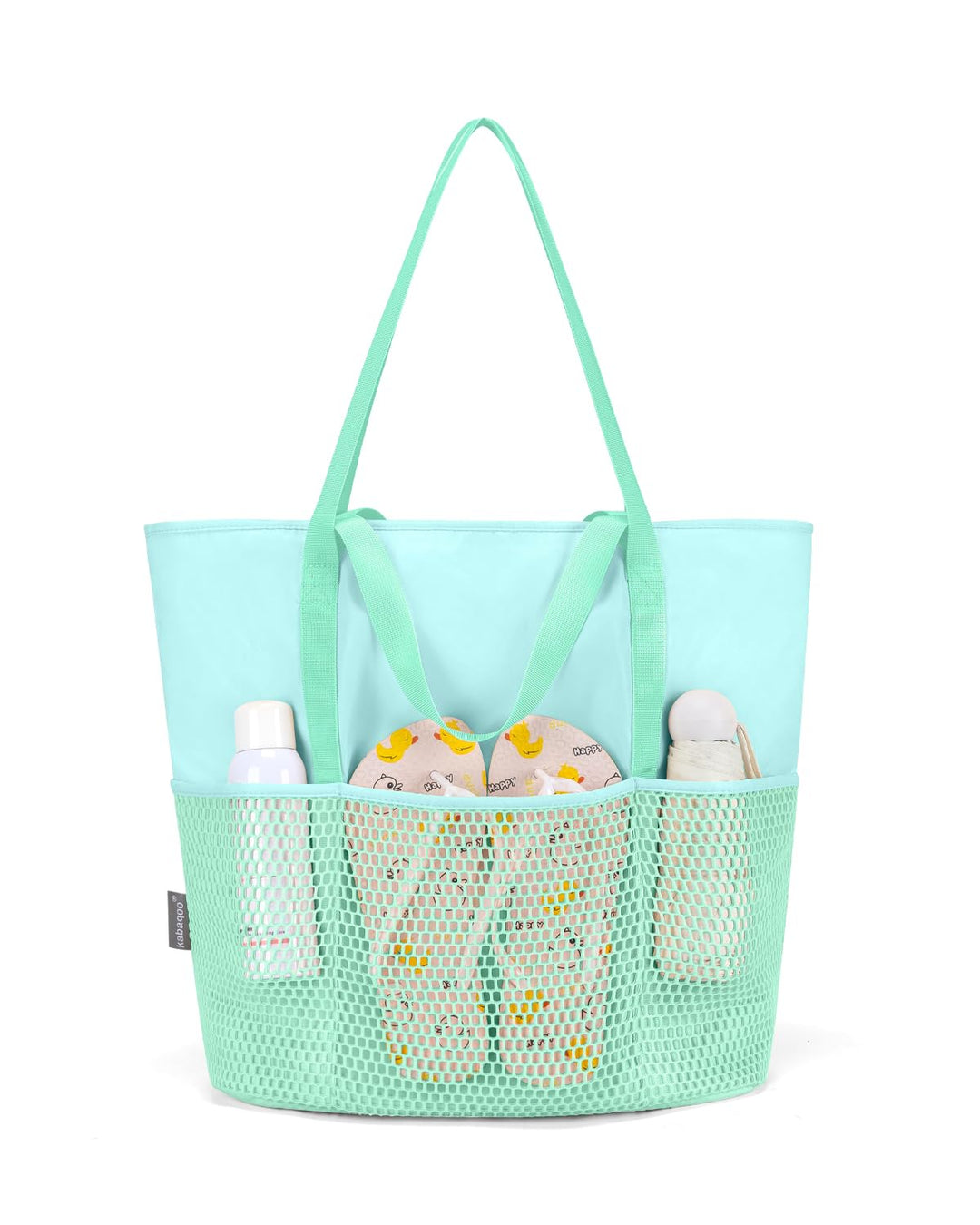 KABAQOO Strandtasche Damen mit Reissverschluss Badetasche Klein mit Fächern Faltbar Shopper Tasche S
