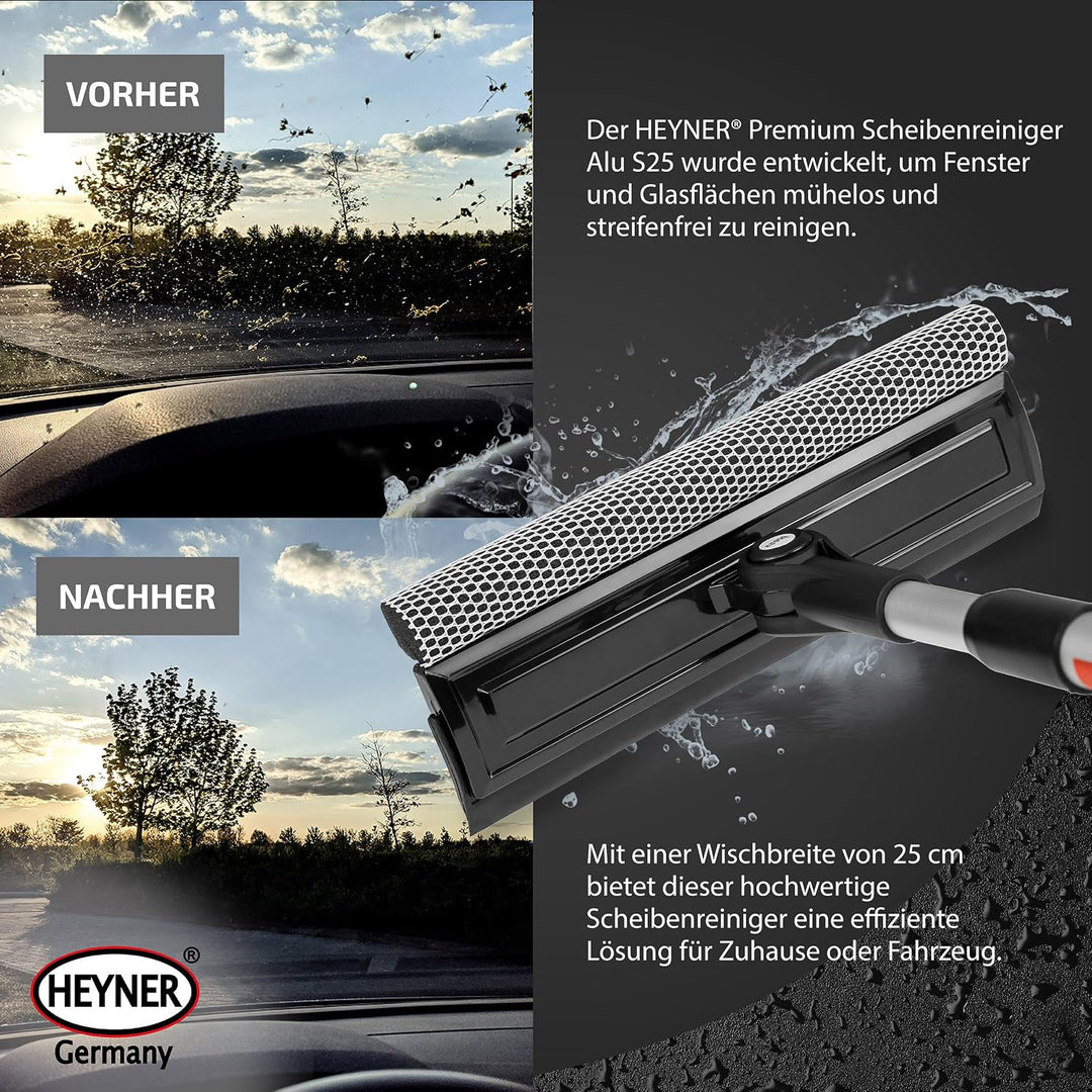 Heyner® Scheibenreiniger faltbar 25cm mit klappbarem Kopf und ergonomischem Griff – inkl. Mikrofaser