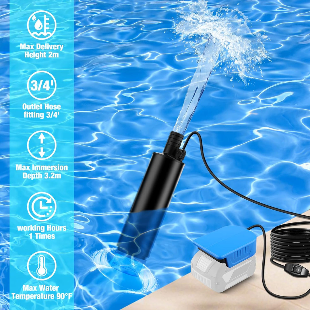 Wasserpumpe für Bosch Professional 18V System GBA Akku, 500GPH Tauchpumpe Schmutzwasserpumpe Saugpum