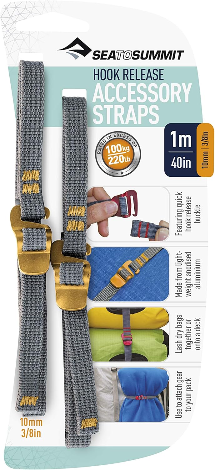 Sea to Summit 1700208 Summit Spanngurte Hook Release Straps mit Schnellverschluss, Grau 10mm x 1m Gr