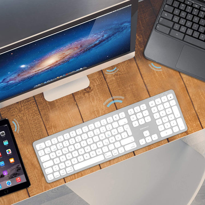 Macally BTWKEYMB-DE, erweiterte Quick-Switch Bluetooth Funk-Tastatur für Mac, PC, iOS und Android, Z