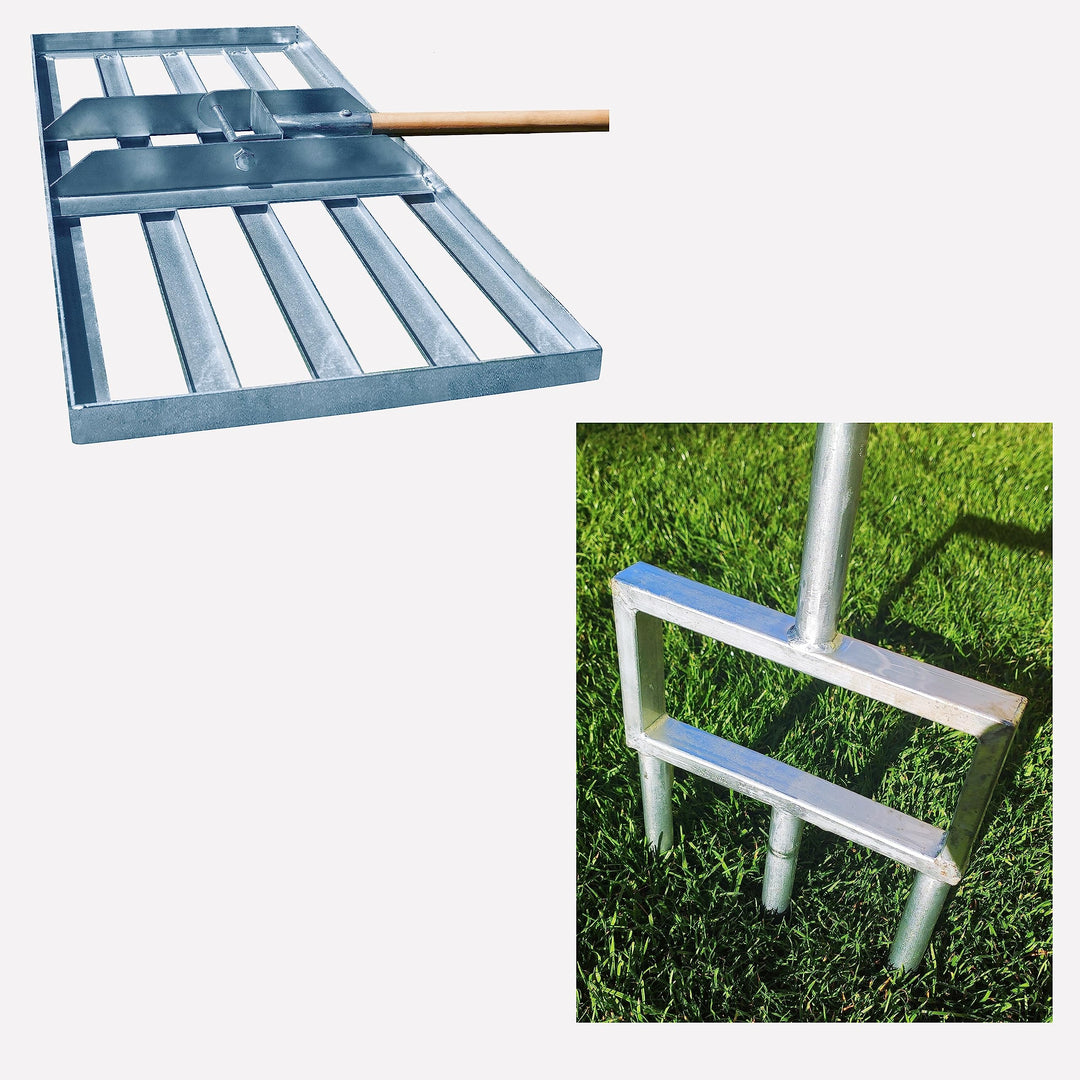 SattesGrün Rasenpflege Set bestehend aus Aerifizierer und 75cm x 35cm Rasenrakel |Rasenbelüfter Fläc