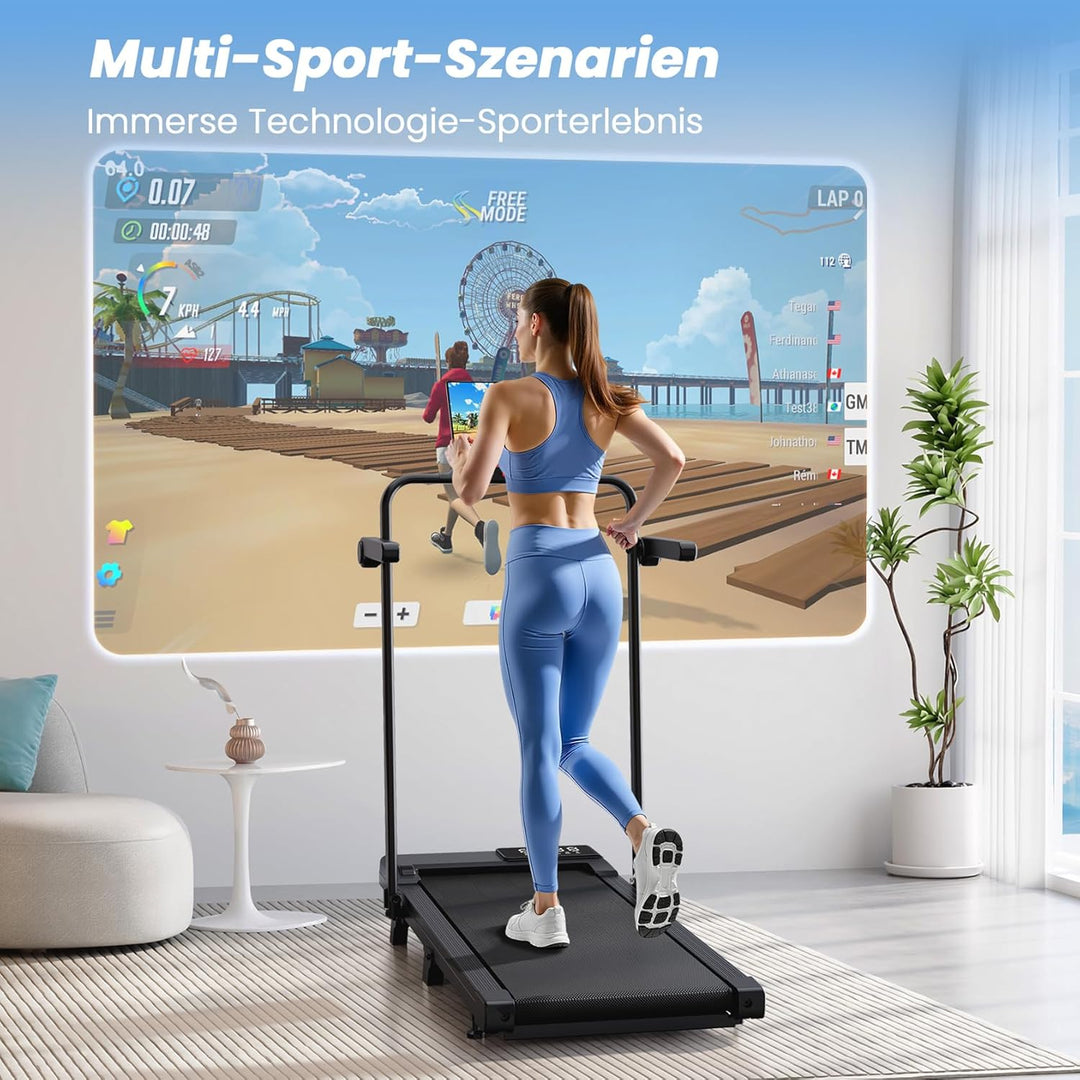 4 in 1 Walking Pad mit Steigung 6% Superun, 12 km/h Laufband für Zuhause Klappbar mit APP und Fernbe