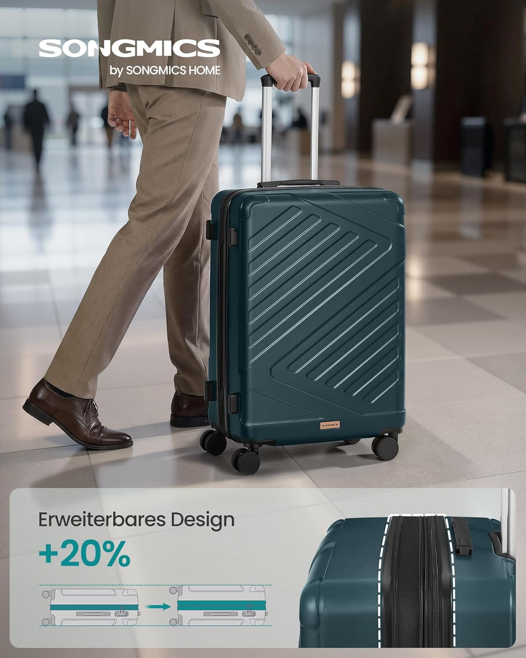 SONGMICS Koffer, Reisekoffer, Hartschalenkoffer mit TSA-Schloss, Koffergurt, ABS-Trolley, 4 Zwilling