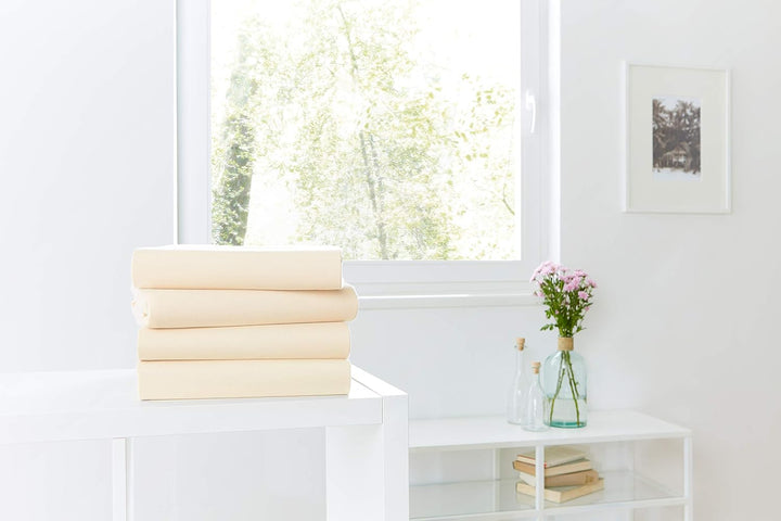 Beddress - Mako-Feinjersey-Spannbetttuch, Ecru, 90-100x200 cm, 100% gekämmte Baumwolle,Ecru