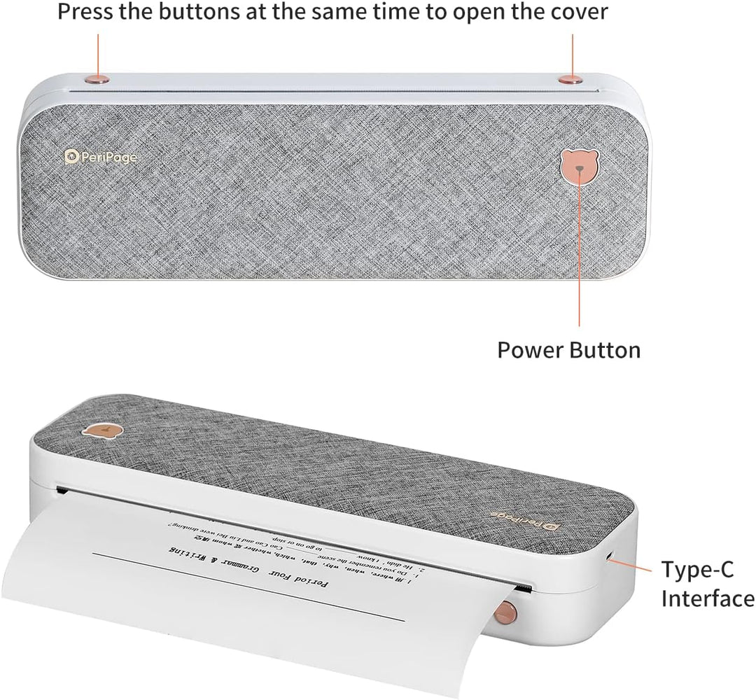 Bisofice PeriPage Mobiler Drucker A4 für Unterwegs, Mini Drucker A4 Thermodrucker Bluetooth USB Port