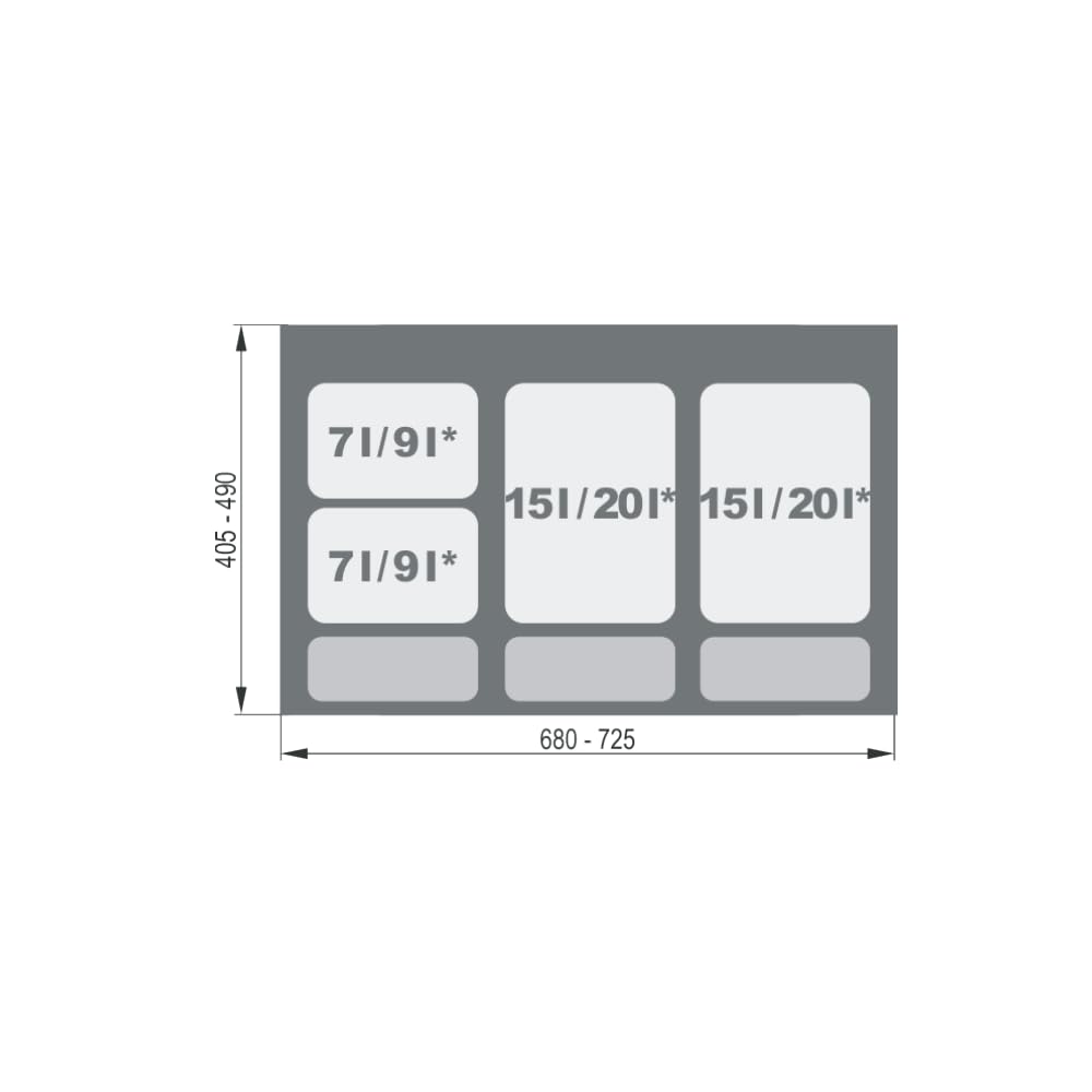 REJS Mülltrennsystem Küche für 80 cm Schrank 4-fach 2 x 20L + 2 x 9L mit Deckel & Griff Einbau Abfal