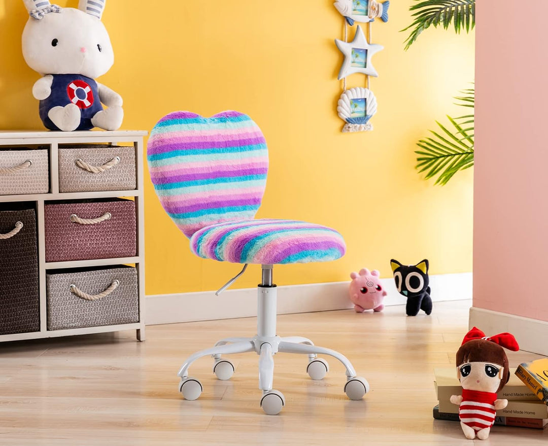 chairus Kinder Schreibtischstuhl aus Kunstfell Höhenverstellbarer Drehstuhl ohne Armlehnen Studienst