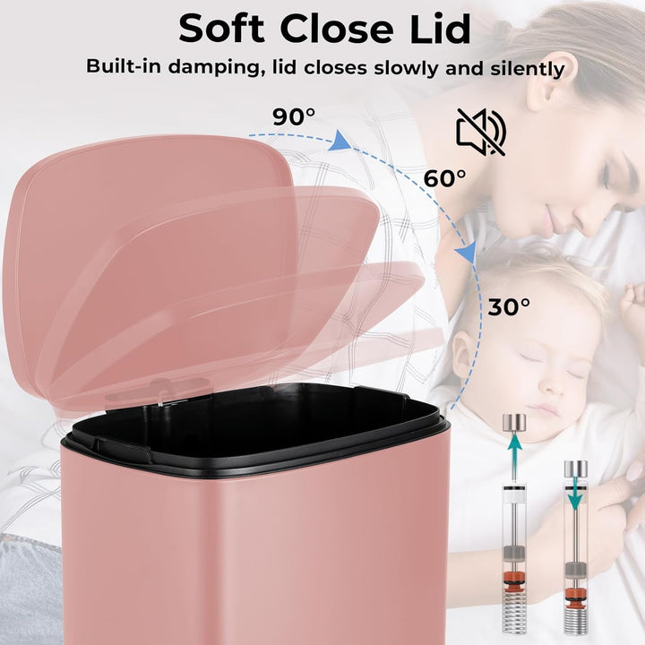 LIFERUN Mülleimer 50l aus Edelstahl, Abfalleimer mit Deckel, Soft-Close Tretmülleimer, Grosser Trete