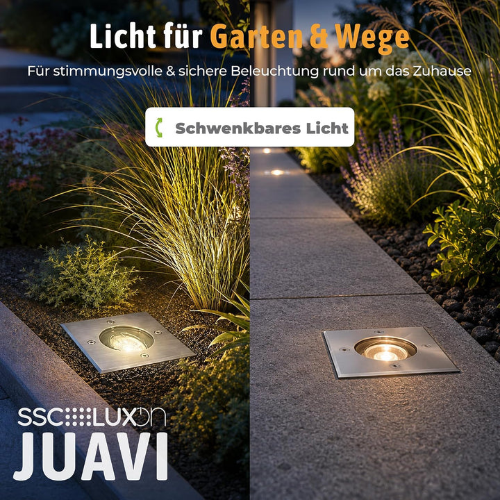 SSC-LUXon JUAVI LED Bodenstrahler schwenkbar eckig für Aussen IP67 - mit LED GU10 2W warmweiss 230V