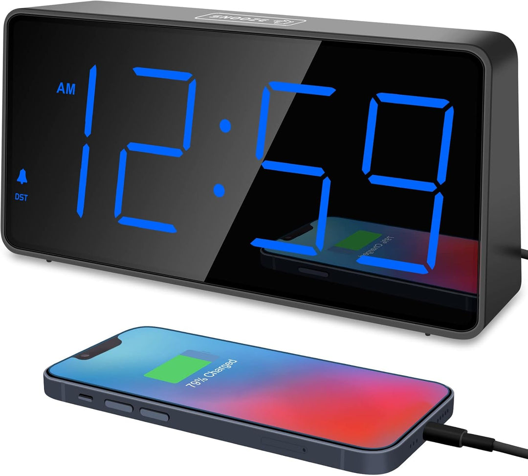 Eachui LED Wecker Digital mit Ladestation, Wecker mit Grossen Zahlen, Helligkeit und Lautstärke Rege