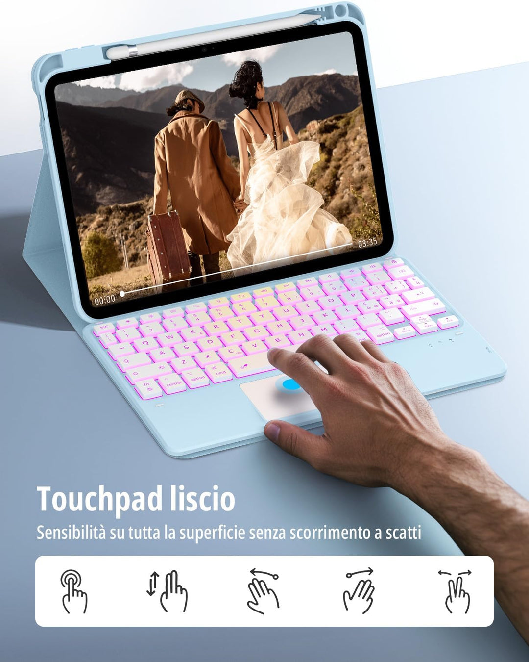 CACOE Hülle Tastatur Kompatibel mit iPad 10 10.9 Zoll 2022 A2757/A2777 mit Touchpad, 7-Farbige Beleu