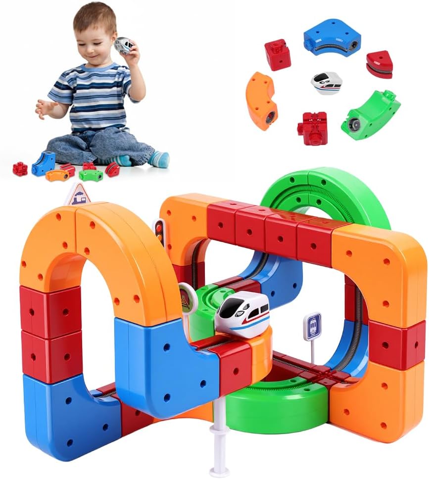 81 Stück Clickrail Electric Train Set, Magisches Schienen WüRfel Zug Set, Cube Track Block Zug mit S