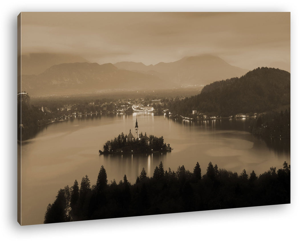 deyoli Beleuchtete Seelandschaft Format: 80x60 Effekt: Sepia als Leinwandbild, Motiv fertig gerahmt