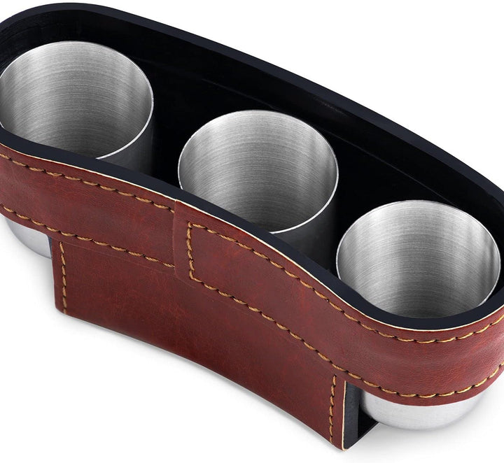 Maverton Flachmann mit Gravur - personalisiert - 250 ml - aus Edelstahl - 3x10 ml Pinnchen - Lederet