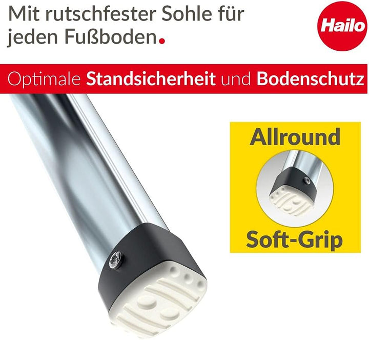 Hailo LivingStep Comfort Plus, Alu-Klapptritt, 2 Stufen, hoher Sicherheitshaltebügel, Füsse mit Soft