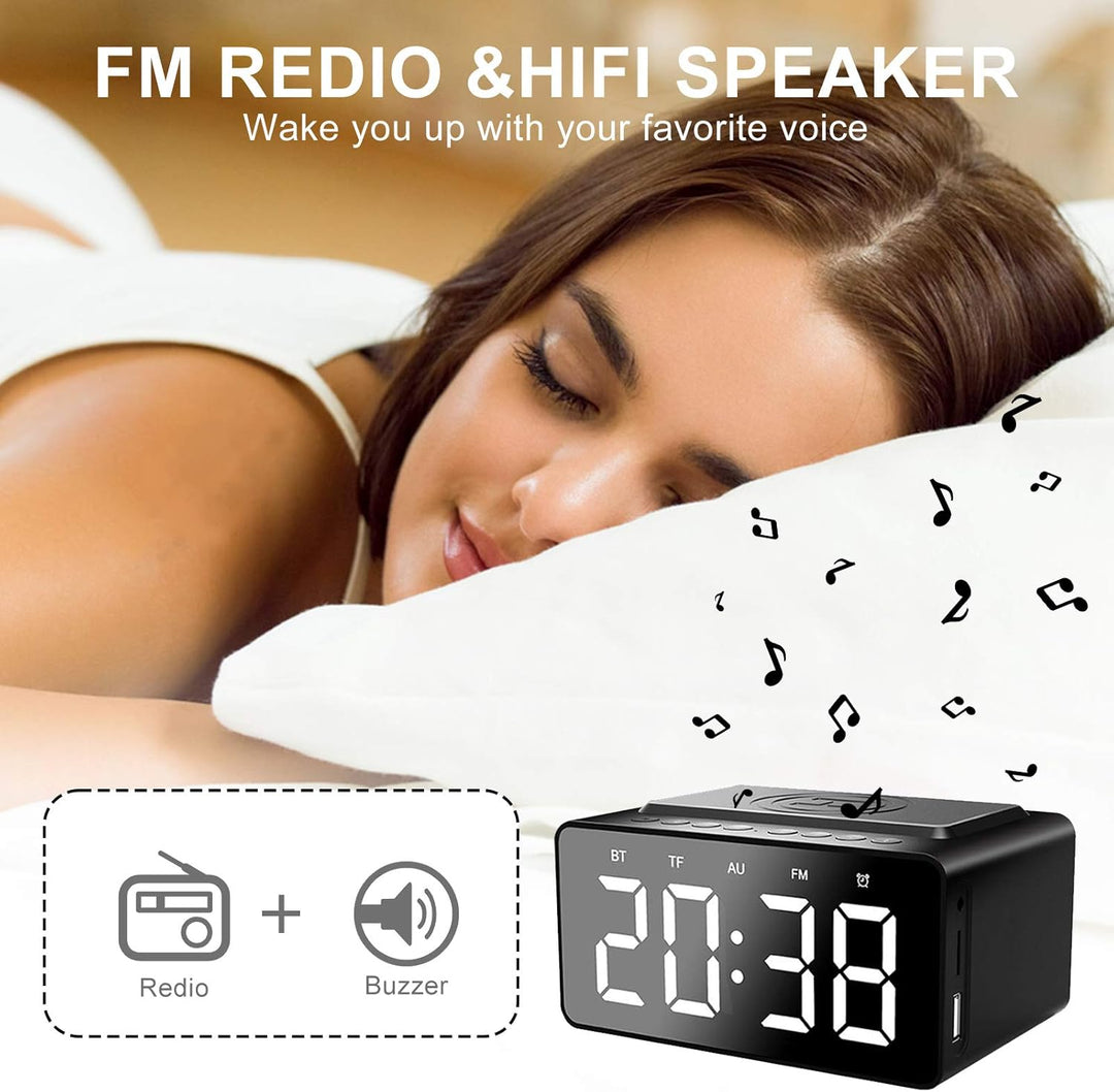 Clenp Bluetooth-Lautsprecher, Bedside Grosse HD-LED-Anzeige Wecker Radio BLE-Lautsprecher Drahtloses
