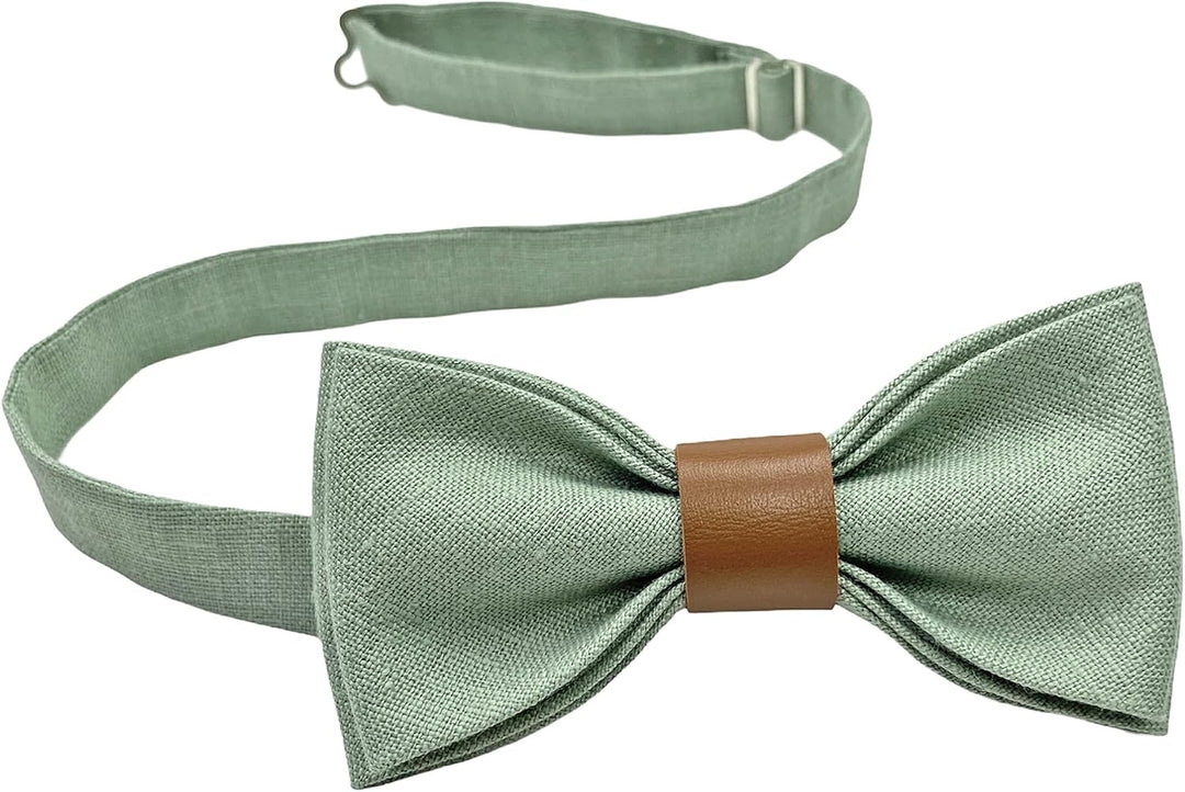 Leinen Accessoires: Fliege mit Leder, Hosenträger mit Leder, Einstecktuch, Manschettenknöpfe für Her