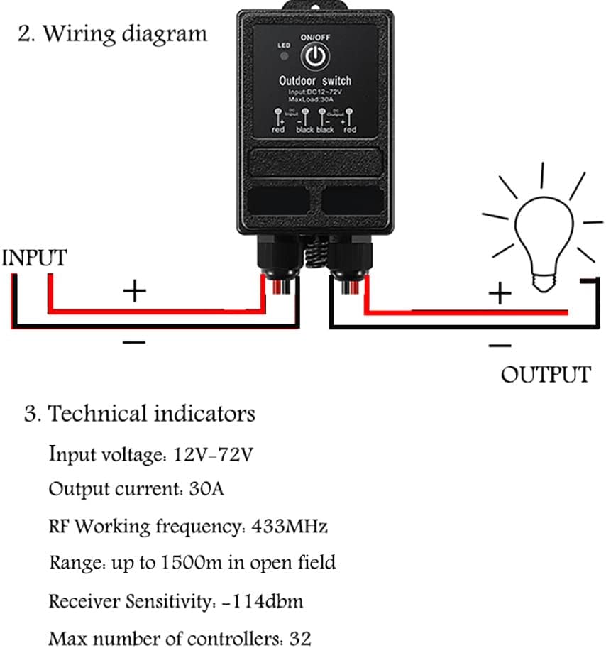 ZHOFONET 12v Funkschalter,IP65 Wasserdicht Fernschalter mit 4900ft Langstrecken,DC 12V/24V/48V/72V/4