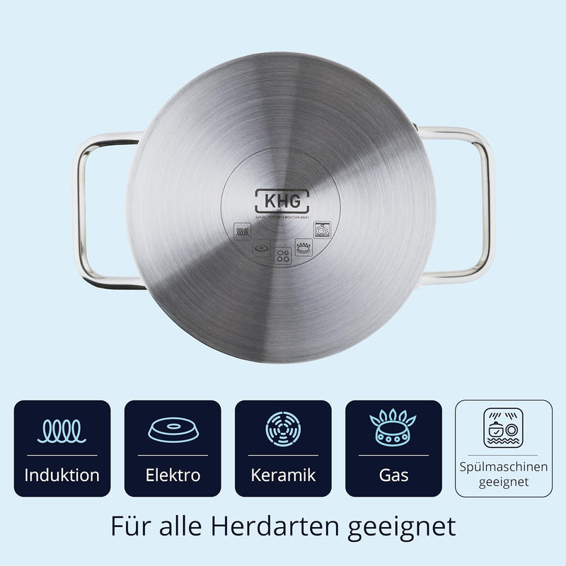 KHG Topfset 5-teilig Edelstahl mit Dünsteinsatz zum Dampfgaren, Induktion Kochtopf 16 cm, 20 cm, 24