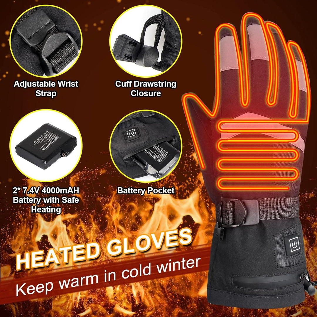 Beheizbare Handschuhe für Herren Damen Beheizte Ski Handschuhe mit 7.4V 4000mAh Wiederaufladbare Akk