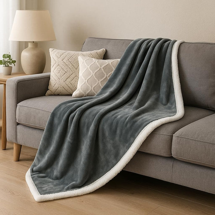 Betz Luxus Flanell Sherpa Kuscheldecke Flauschig Sofa Fleecedecke Verona - Wohndecke XXL Warm Sofade