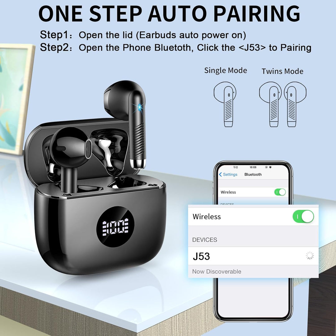 Kopfhörer Kabellos Bluetooth 5.4, Bluetooth Kopfhörer HiFi Stereo mit 4 ENC Noise Cancelling Mic, 40
