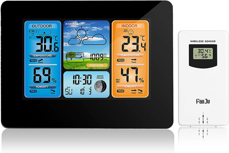 ALLOMN Wetterstationen kabellos mit Innen-/Aussensensor, LCD-Digitalwetterstation mit Alarm/Temperat