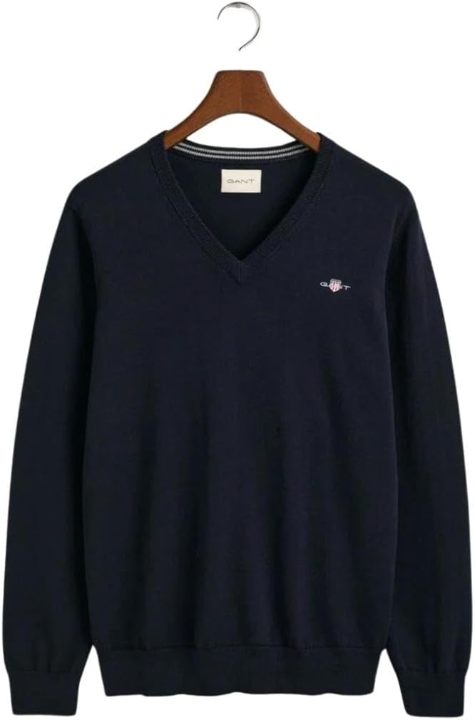 GANT Herren Classic Cotton V-Neck Pullover L Evening Blue, L Evening Blue