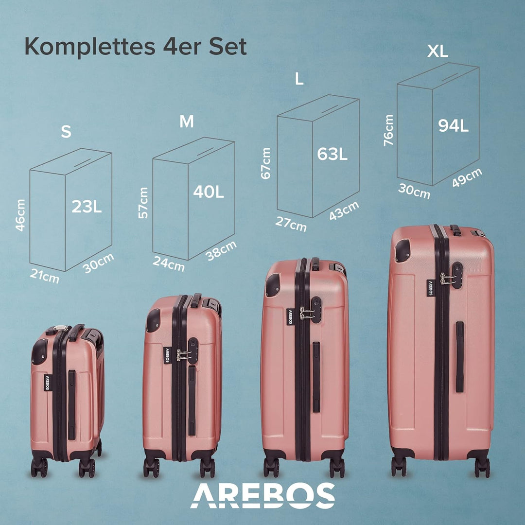 Arebos Reisekoffer 4er Set I ABS-Hartschale I Trolley Kofferset I Teleskopgriff I Inkl. Reissverschl