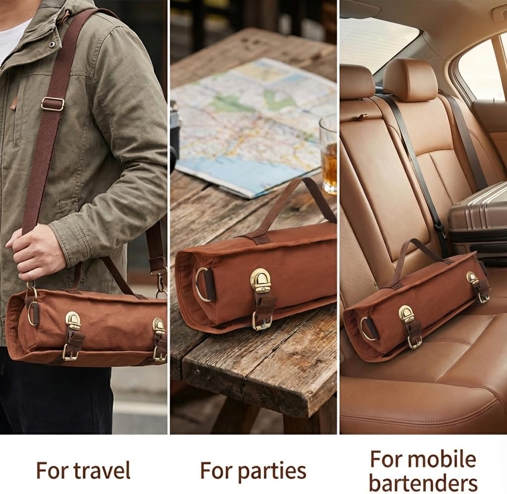Reise Bartender Tasche Ohne Zubehör für Barkeeper, Partys und Camping - Tragbare Gewachste Canvas-Ba
