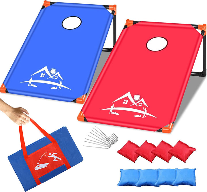 Tragbar Cornhole Spiel Outdoor Cornhole Säckchen mit PVC gerahmt, 8 Bohnensäcke und Tragetasche für