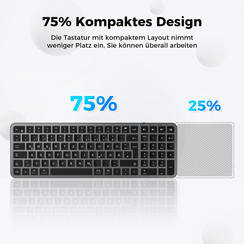 iClever Bluetooth Tastatur Mac，kabellose Multi-Device Tastatur mit Easy-Switch für bis zu 3 Geräte,