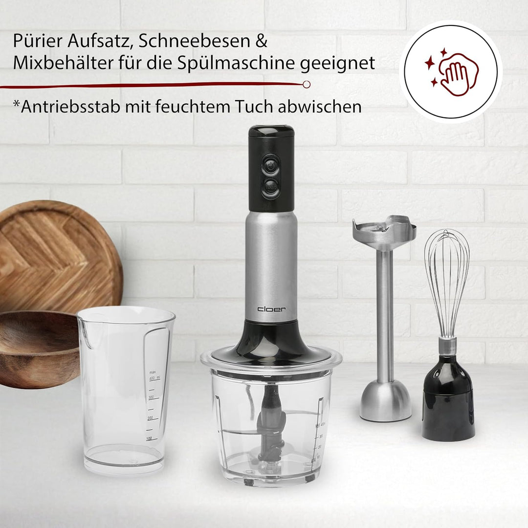 Cloer SB3010 Stabmixer 4-in-1 Pürierstab Zerkleinerer Schneebesen