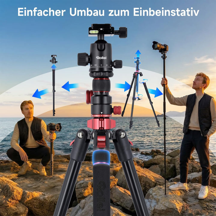 Rollei Compact Traveler No.2 XL Foto Stativ Kamera mit Auslegearm 213cm Kamerastativ aus Alu mit 360