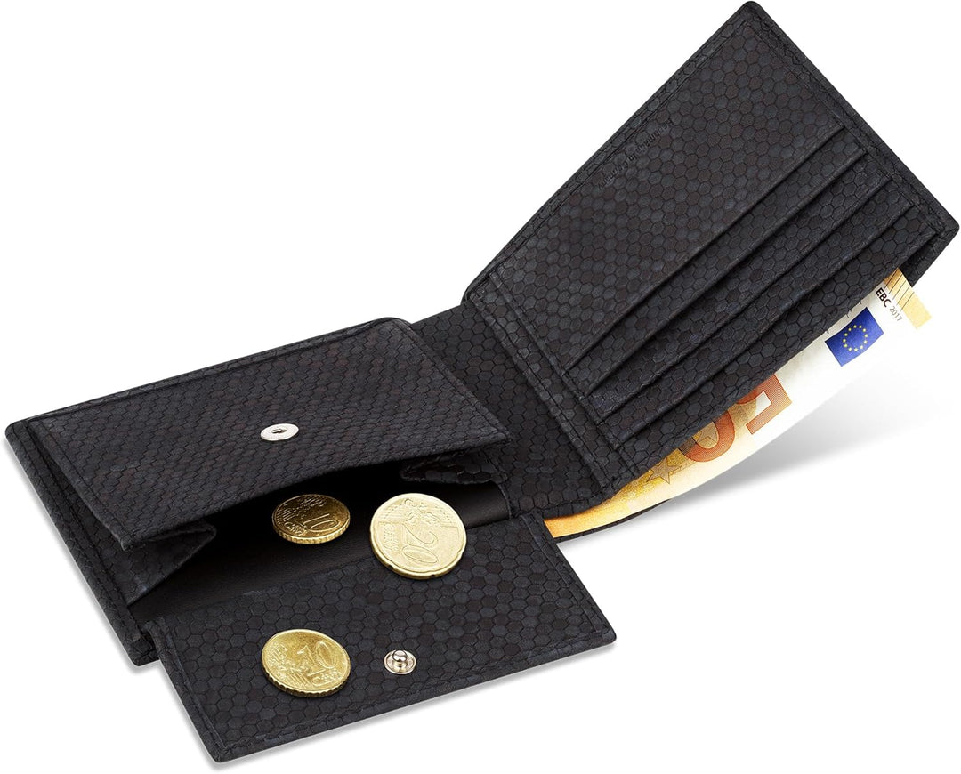 Geldbörse mit Münzfach Made in Germany Nubuk Honeycomb Anthrazit | Herren Portemonnaie Leder mit Sch