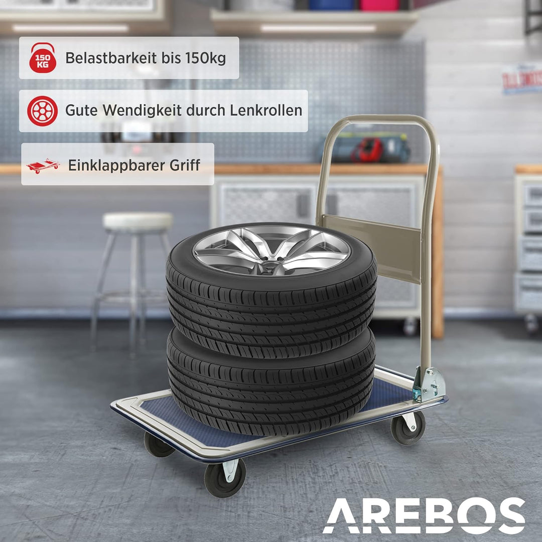 Arebos Plattformwagen Transportwagen Lagerwagen klappbar | 150kg Tragkraft | Lastenwagen | Transport