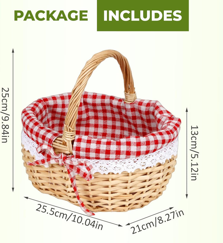 Weidenkorb mit Griff, 10 x 8 x 5 handgefertigte geflochtene Picknickkörbe, robuster Picknickkorb mit