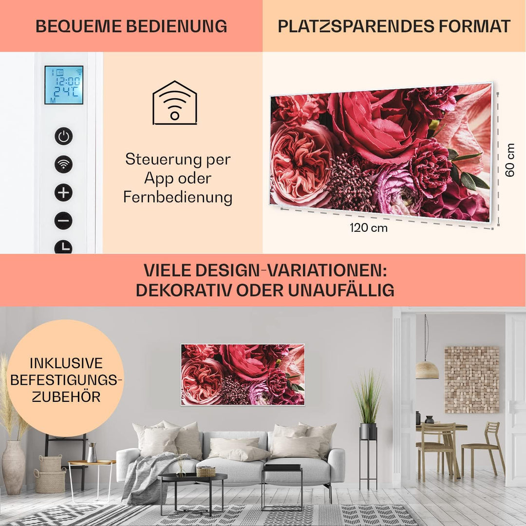 Klarstein Air Art Smart Infrarotheizung, Infrarot Heizung mit IoT/WiFi App-Steuerung, Erkennung Offe