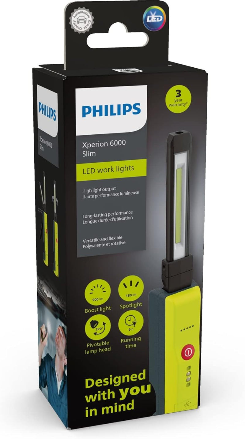 Philips Xperion 6000 Slim LED-Arbeitsleuchte, superschlanke wiederaufladbare Werkstattlampe, Taschen